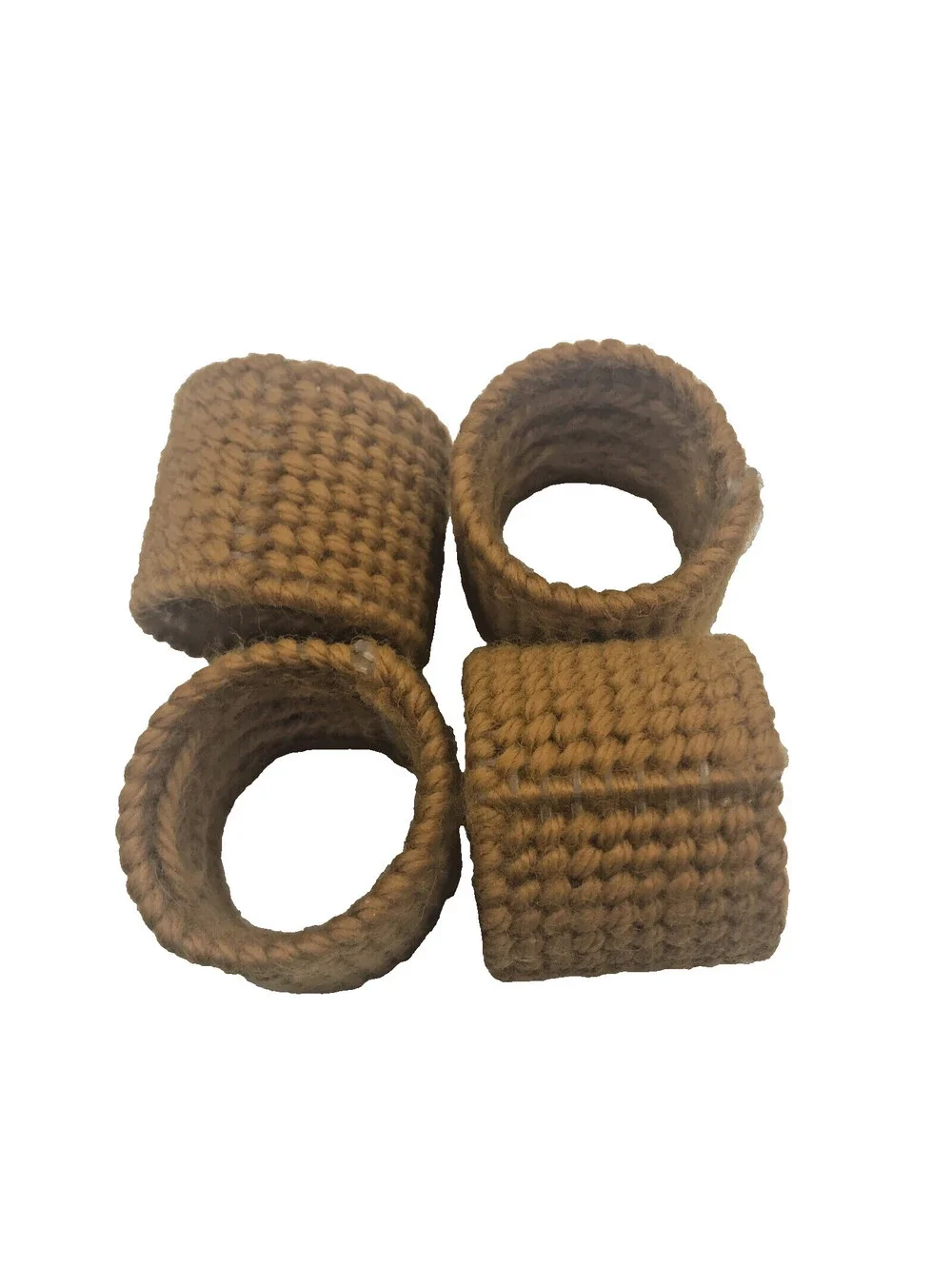 Vtg Crochet Napkin Rings Set Of 4 Fall Color Yellow Gold Hand Crafted Kitschy